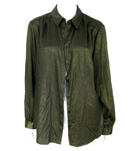 Chico's NWT Long Sleeve Button Down Blouse Size 2 Black Metallic